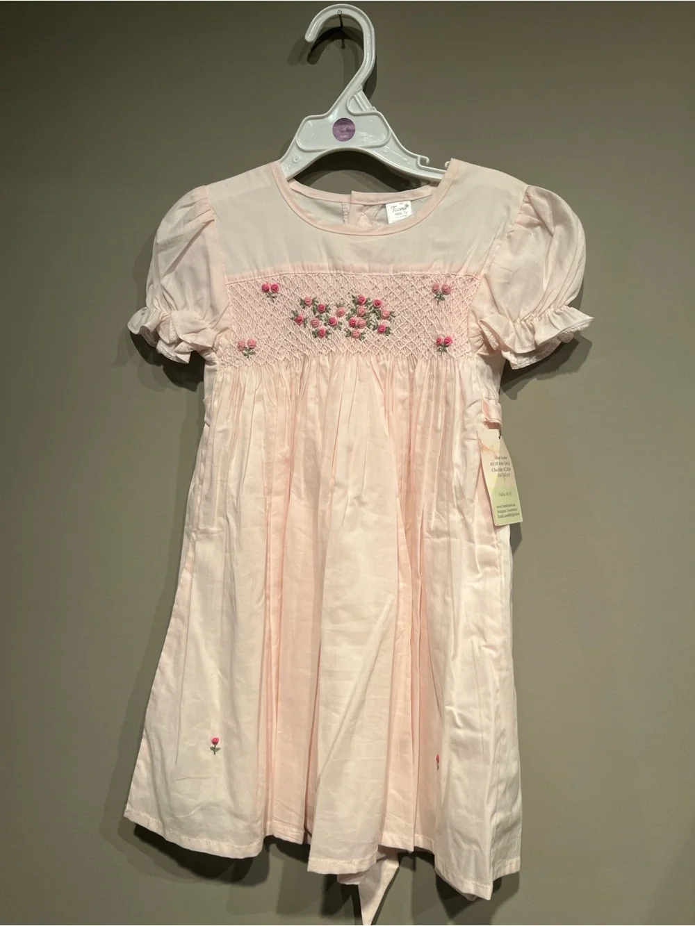 Girls Pink Smocked Floral Dress